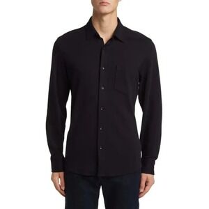 NWOT Nordstrom Piqué Button-Up Shirt Trim Fit Pima Cotton Mens Black SZ 15 34-35